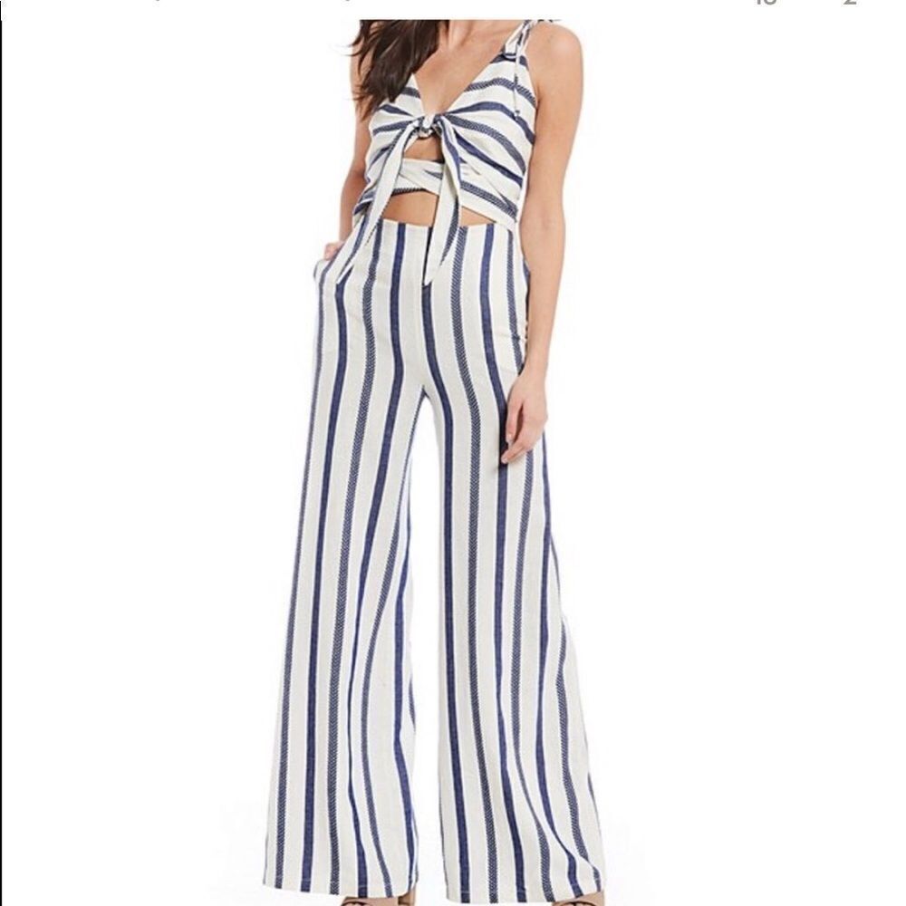 TJD THE JETSET DIARIES | Striped Linen Blend Jumpsuit With Cutout Women’s XS